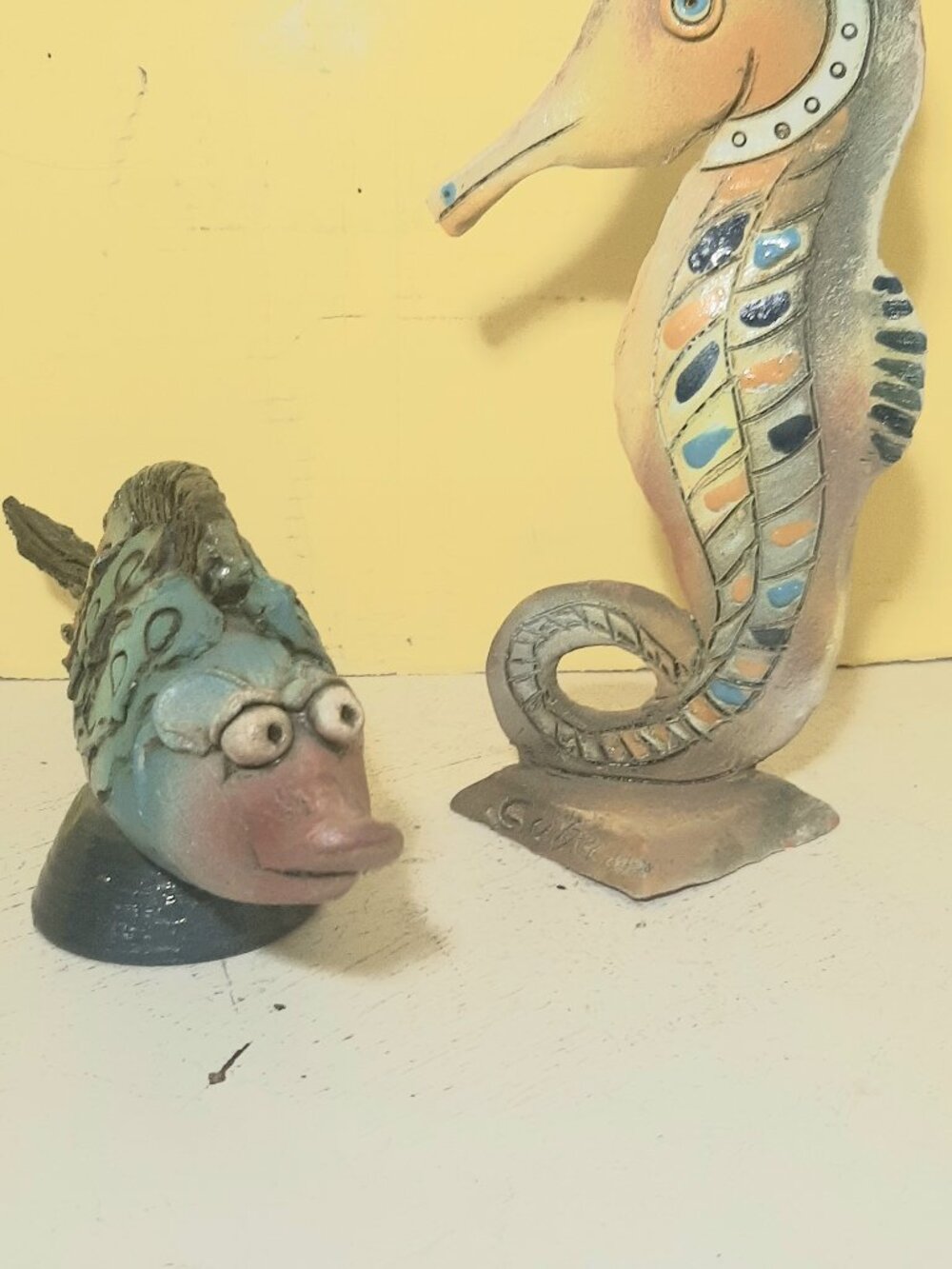 Pair of Whimsical pottery sea creatures. Made in Cuba